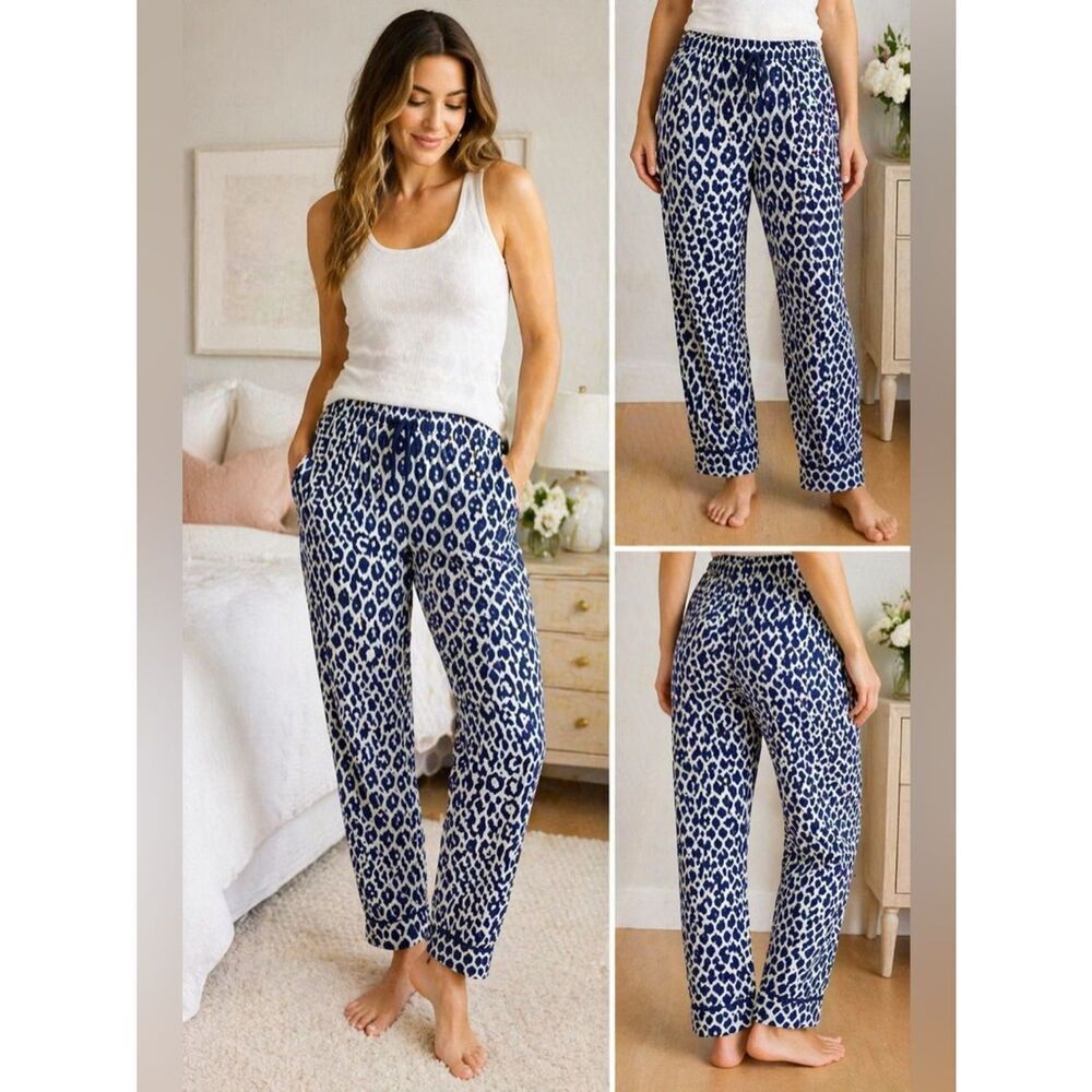 Kate Spade Blue Geometric Print Pajama Pants Drawstring Lounge Size S